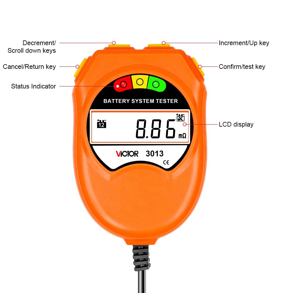 VICTOR 3013 Digital LCD display LED indication Automotive 9-18V 12V voltage rechargeable battery detector battery Tester