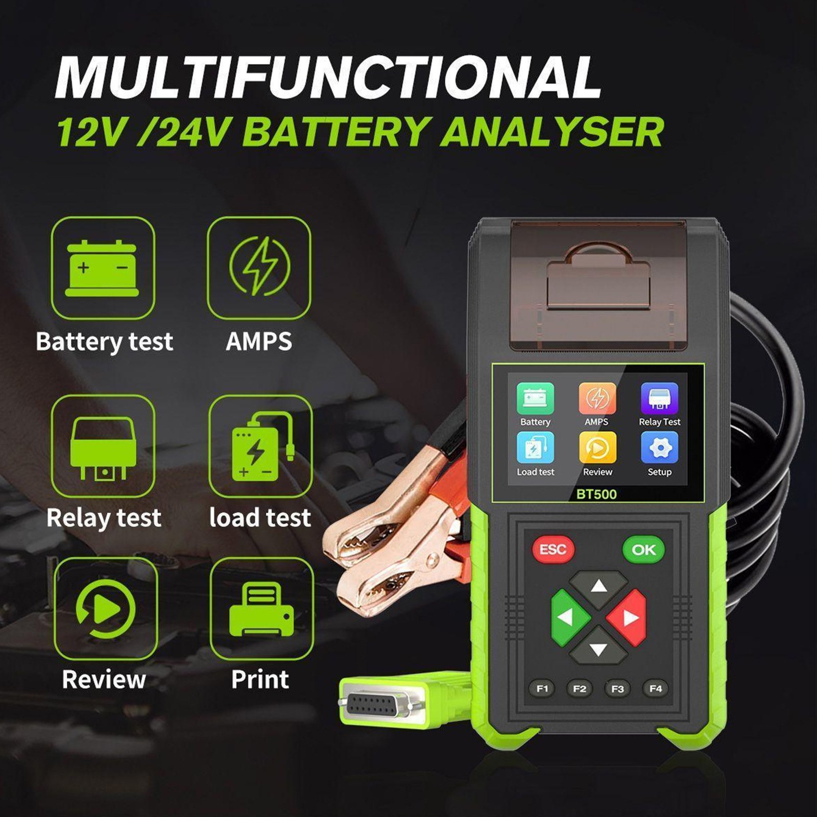 JDiag Topdiag BT500 Auto Battery Analyzer with Real Time Accurate Detection 12V 24V Support Data Printing Car Battery Tester
