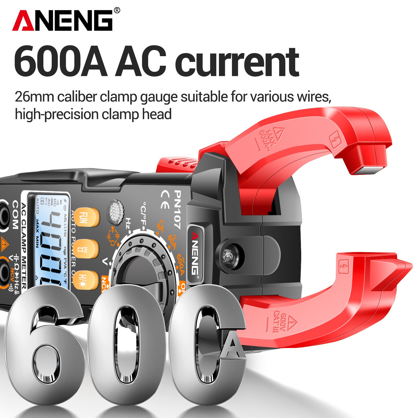 ANENG PN107 4000 Counts Digital Clamp Meter 600A AC Current Tester Voltmeter Ammeter NCV Diode Professional Electrician Tools