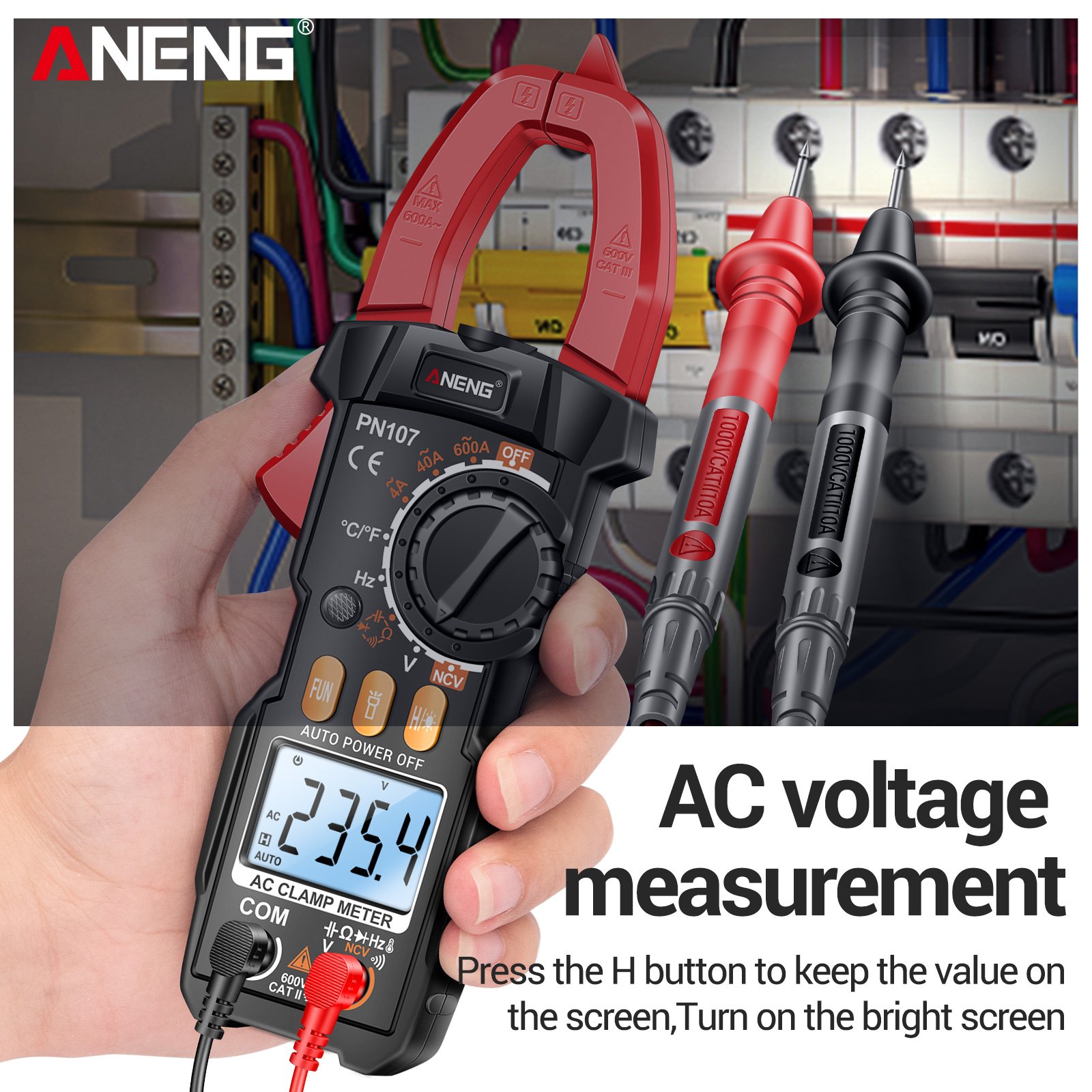 ANENG PN107 4000 Counts Digital Clamp Meter 600A AC Current Tester Voltmeter Ammeter NCV Diode Professional Electrician Tools