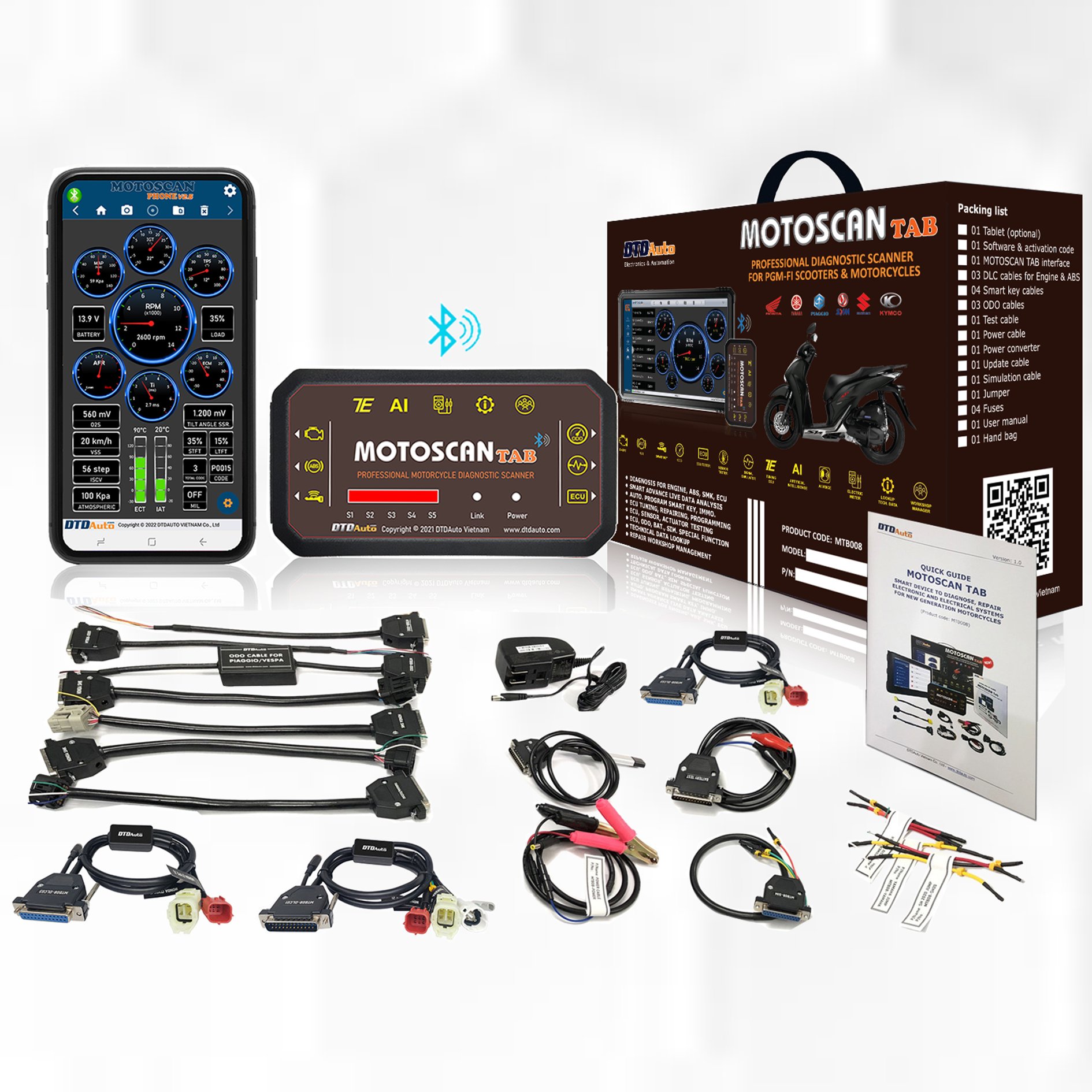 DTDAUTO MOTOSCAN PHONE - All-in-one Diagnostic Device with ODO function, updated for HONDA-DUNK, BEAT, YAMAHA-GRAND FILANO
