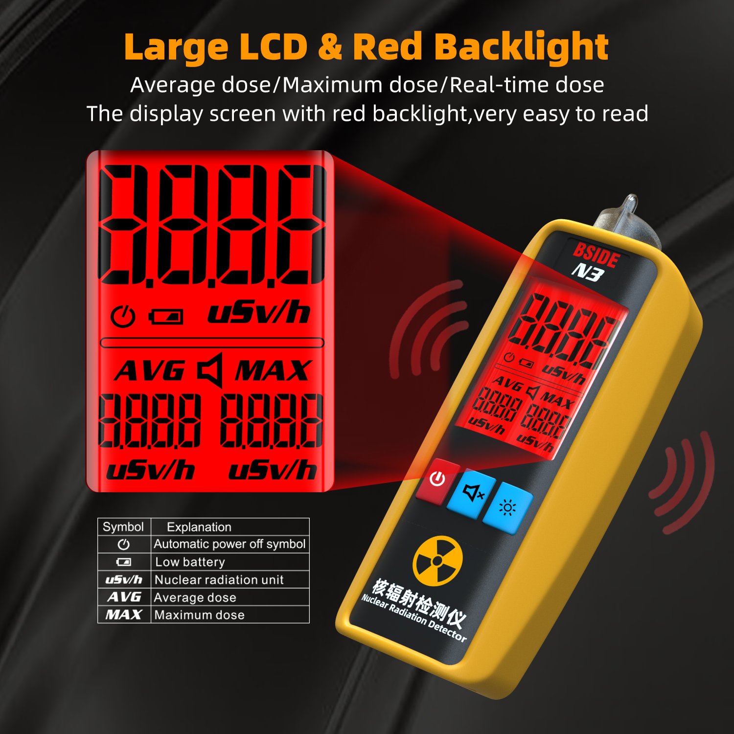 BSIDE N3 Nuclear Radiation Detector Personal Dosimeter X-ray Radioactivity Tester Marble Detector