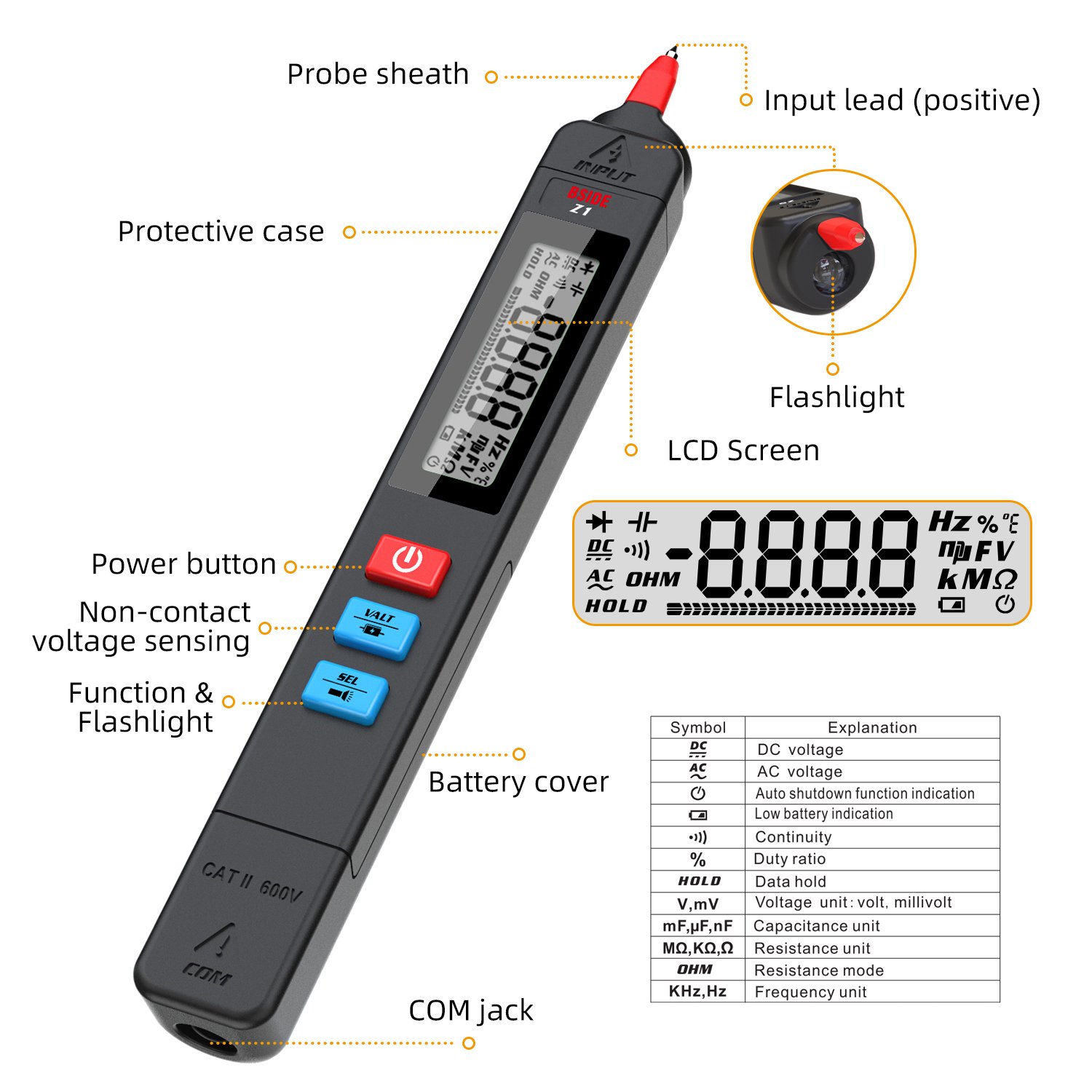 BSIDE Z1 test Pen Type Digital Multimeter Diode Continuity Meter DC AC Tester