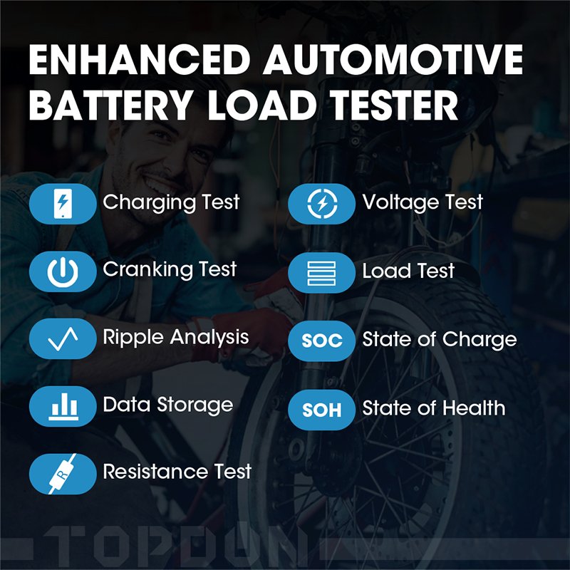 TOPDON BT200 100-2000CCA Load Tester Cranking System 12V 24V Automotive Motorcycle Digital Car Battery Analyzer Tester