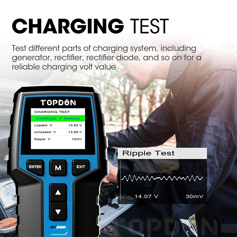 TOPDON BT200 100-2000CCA Load Tester Cranking System 12V 24V Automotive Motorcycle Digital Car Battery Analyzer Tester