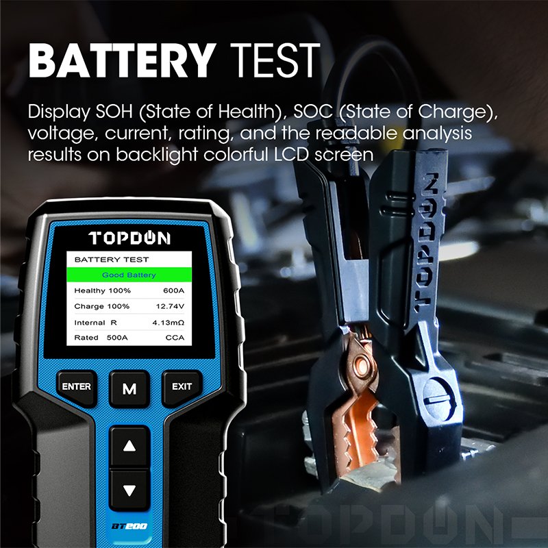 TOPDON BT200 100-2000CCA Load Tester Cranking System 12V 24V Automotive Motorcycle Digital Car Battery Analyzer Tester