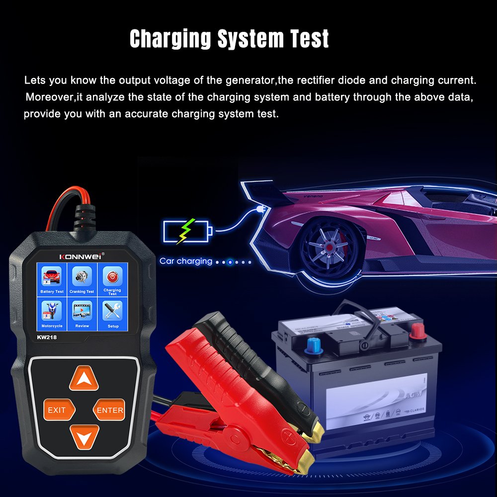 Factory lithium battery tester analyzer Konnwei kw218 car battery tester 6v 12v battery load tester for motorcycle, agm, gel
