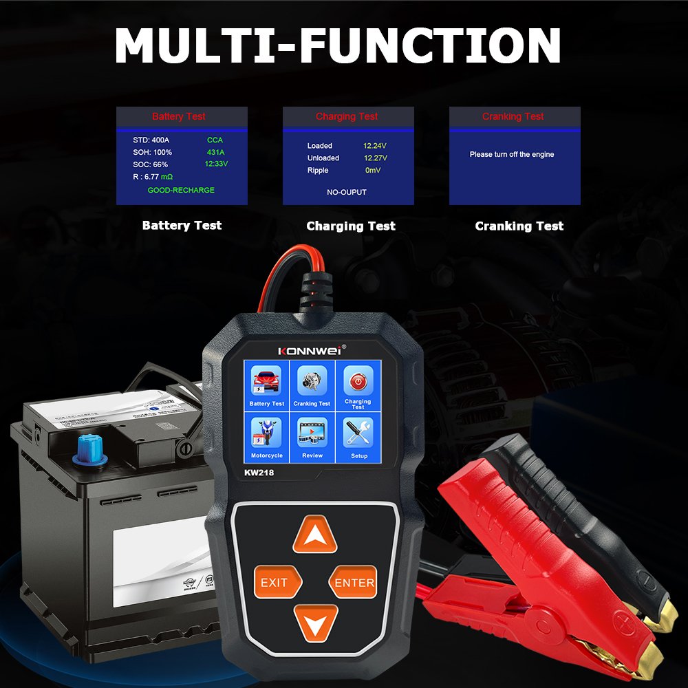 Factory lithium battery tester analyzer Konnwei kw218 car battery tester 6v 12v battery load tester for motorcycle, agm, gel