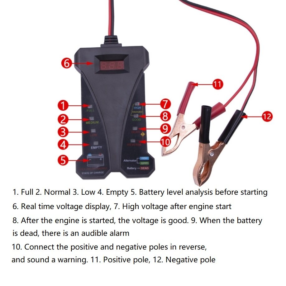 Digital display battery measuring instrument, car battery level, electric vehicle battery tester