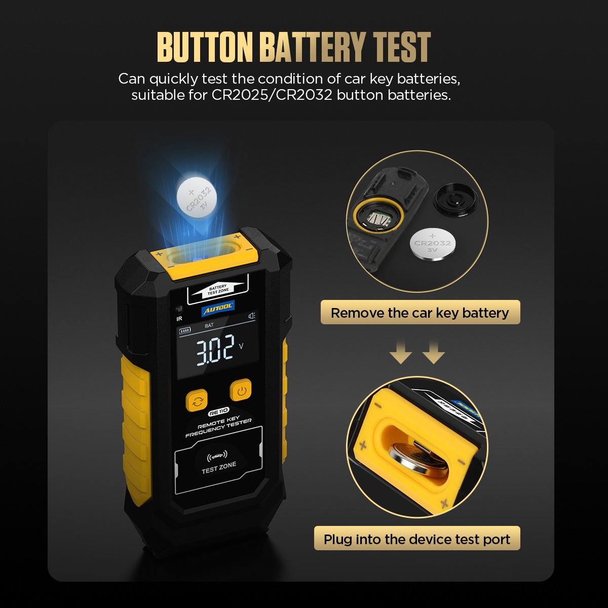 AUTOOL RE110 Cr2032 Cr2025 315 433 868 902 Mhz Car Remote Key Frequency Tester analyse