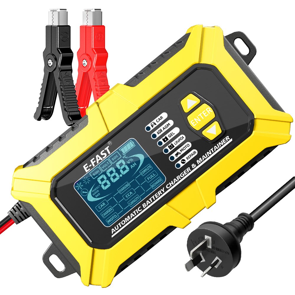 E-FAST 2 in 1 12v 6a lead acid battery tester charger automatic stop start stop lifepo4 Battery charger for car motorcycle