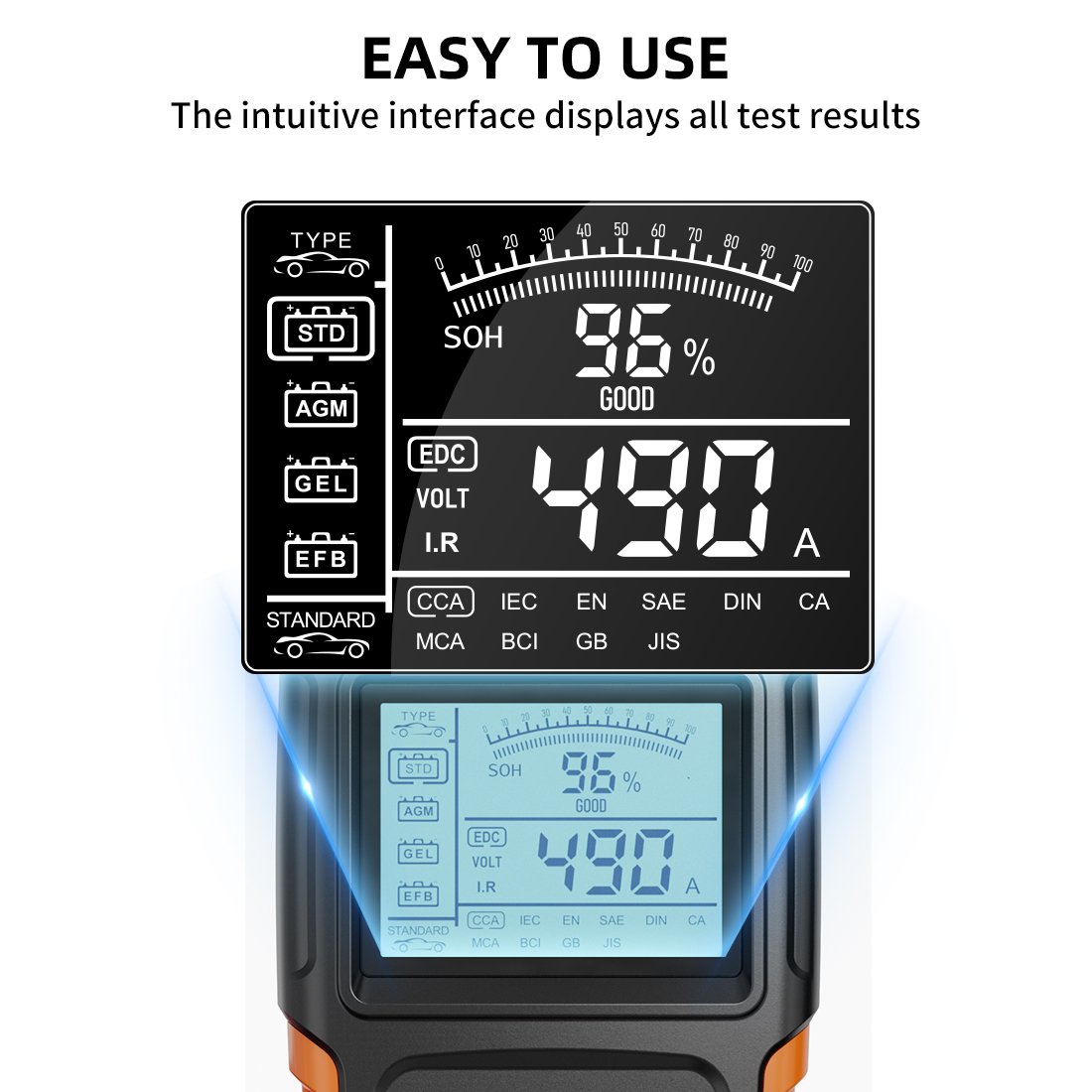 Battery Tester 12V start charging test battery diagnostic tool 100 to 2000 CCA test, cheap, full of features, ba105