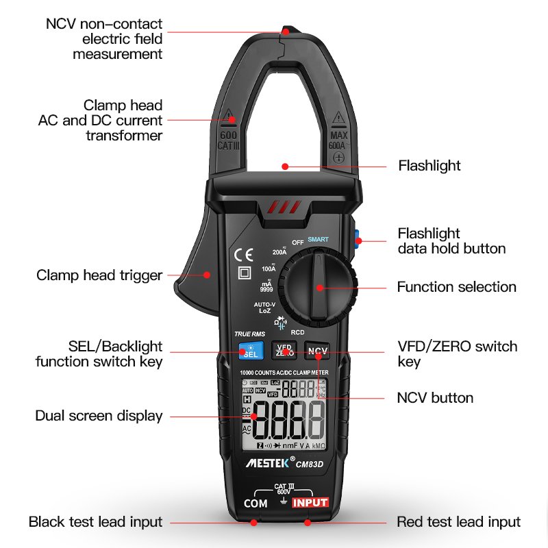 Digital Clamp Meter CM83D AC DC clamp Ammeter Car repair Current Volt Capacitor Ohm Hz Tester AC DC Clamp Meter Meter