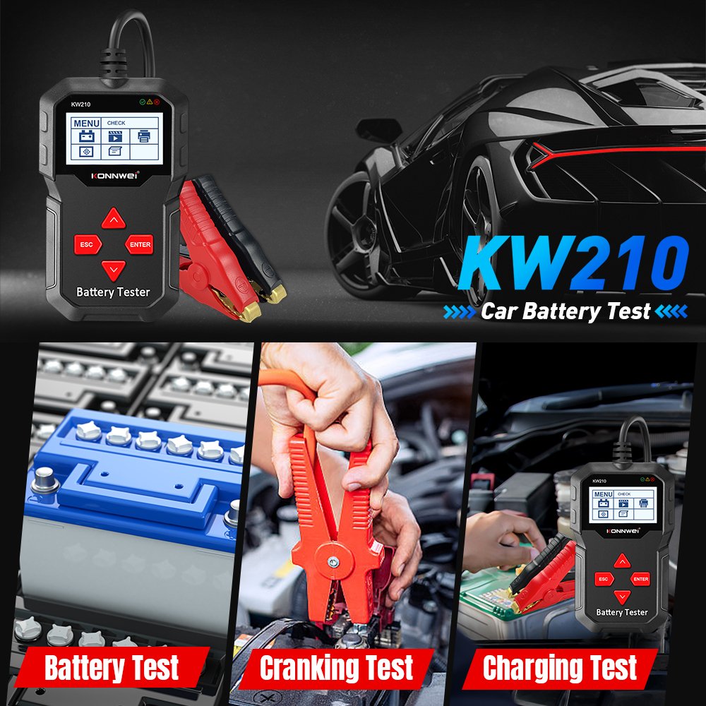 KONNWEI KW210 12V Car Battery Testing Tool Lead-acid GEL LifeP04 Battery Tester 100-2000 CCA Automotive Battery Health Detector