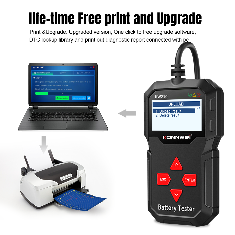 KONNWEI KW210 12V Car Battery Testing Tool Lead-acid GEL LifeP04 Battery Tester 100-2000 CCA Automotive Battery Health Detector