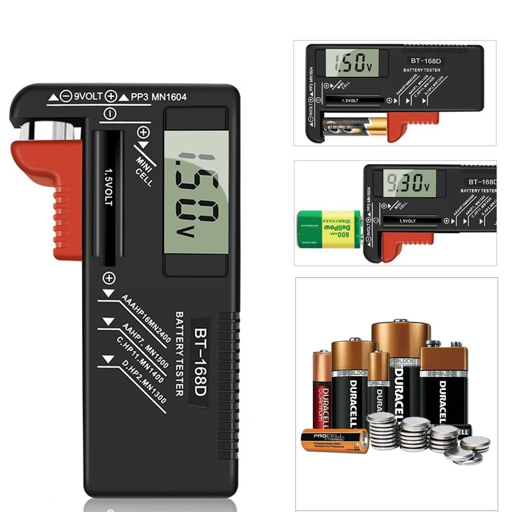 Digital Battery Tester, BT-168D Model Clear Screen Battery Electricity Tester Volt Checker for 1.5V, A, 9V, Mini Cell, Red Black