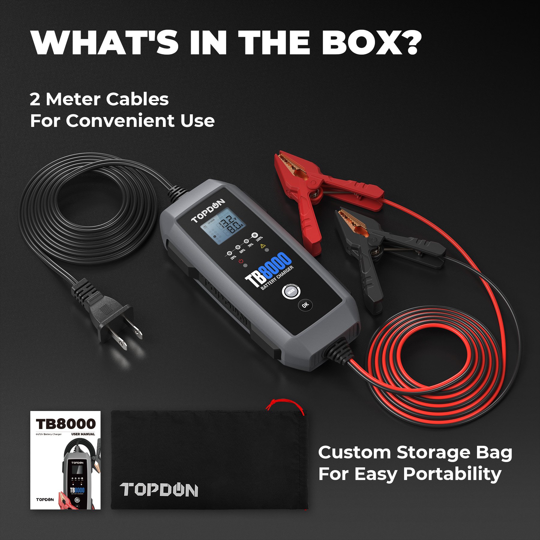 TOPDON TB8000 12v 6v Repair Battery Charger Portable Car Battery Charge Li Ion Lifepo4 Battery Charger Discharger Tester 12 V
