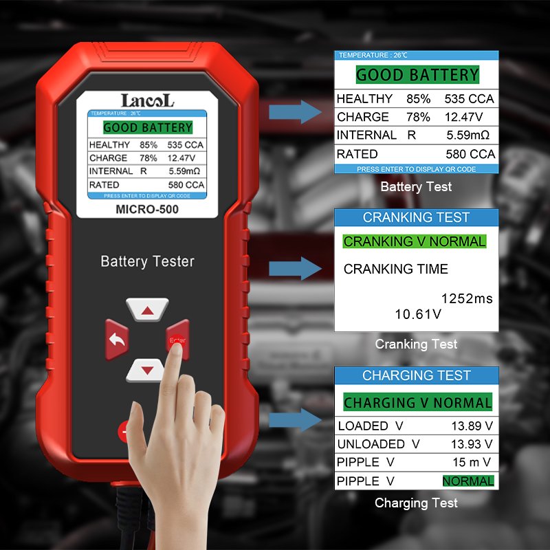 2023 NEW Lancol Portable Auto Battery Testers 12V Checker Result Analysis Led Light Without Printer