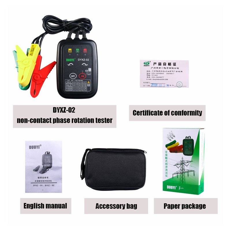 DUOYI DYXZ-02 Phase Sequence Detector Phase Meter 3 Phase Circuit Tester Non-Contact Detector Detector Meter LED Display