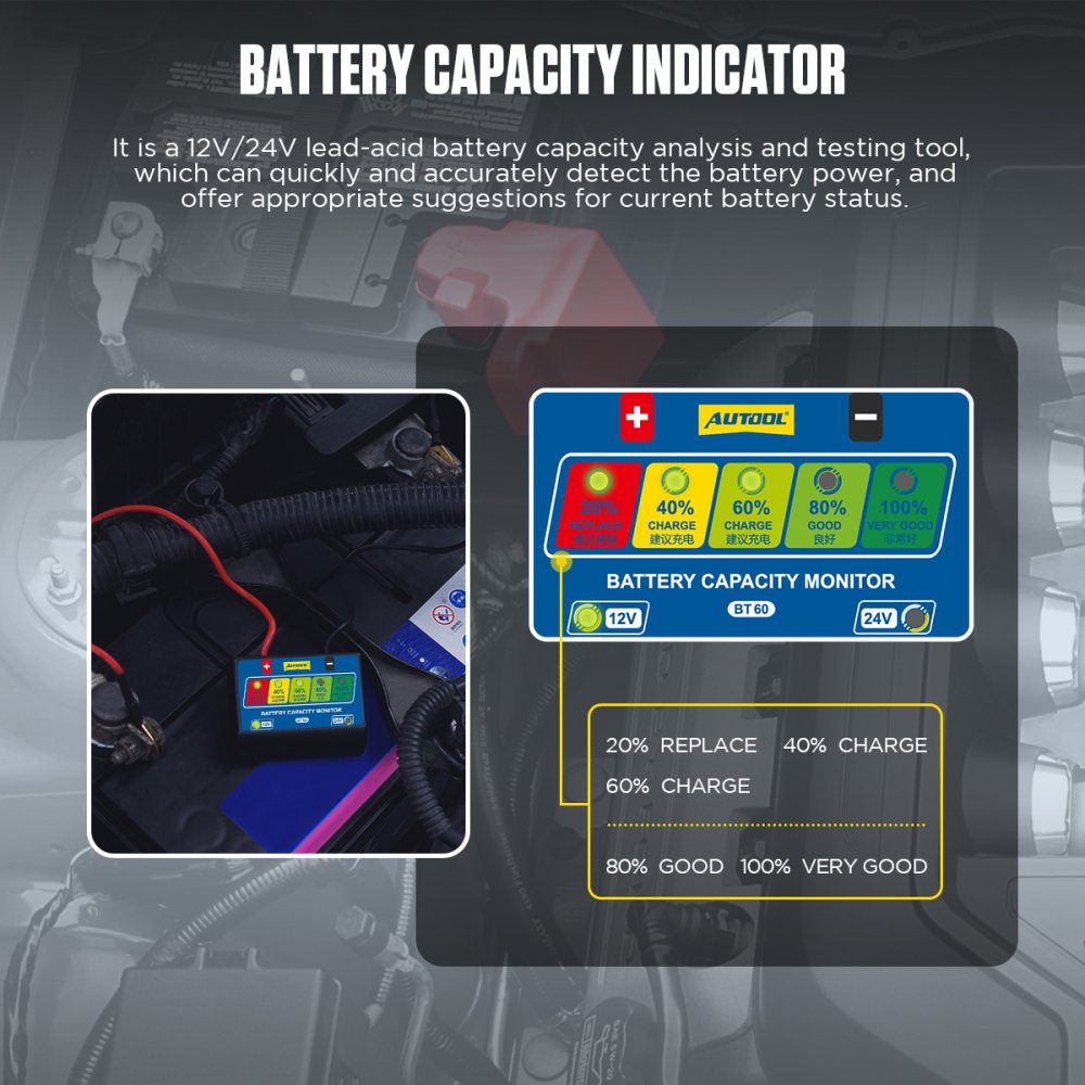 AUTOOL BT60 12V/24V Car Battery Tester Analyzer