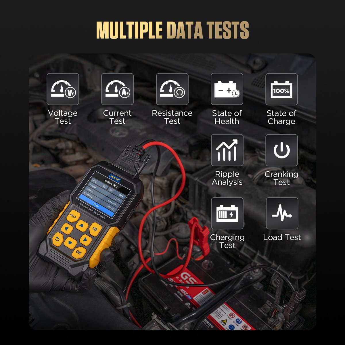 AUTOOL BT460 12V 24V Colorful Display Car Battery Tester Analyzer for Car Heavy Trucks TFT 4inch Multifunction Battery Tester
