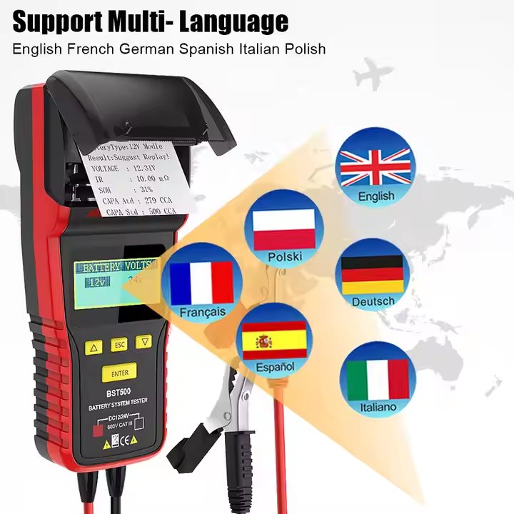 ANCEL BST500 12V Car Battery Tester 24V Truck Charging System Scanner Support Multiple Rating Battery Analyzer With Printer