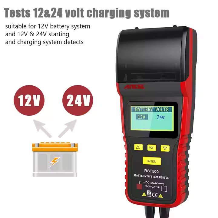 ANCEL BST500 12V Car Battery Tester 24V Truck Charging System Scanner Support Multiple Rating Battery Analyzer With Printer
