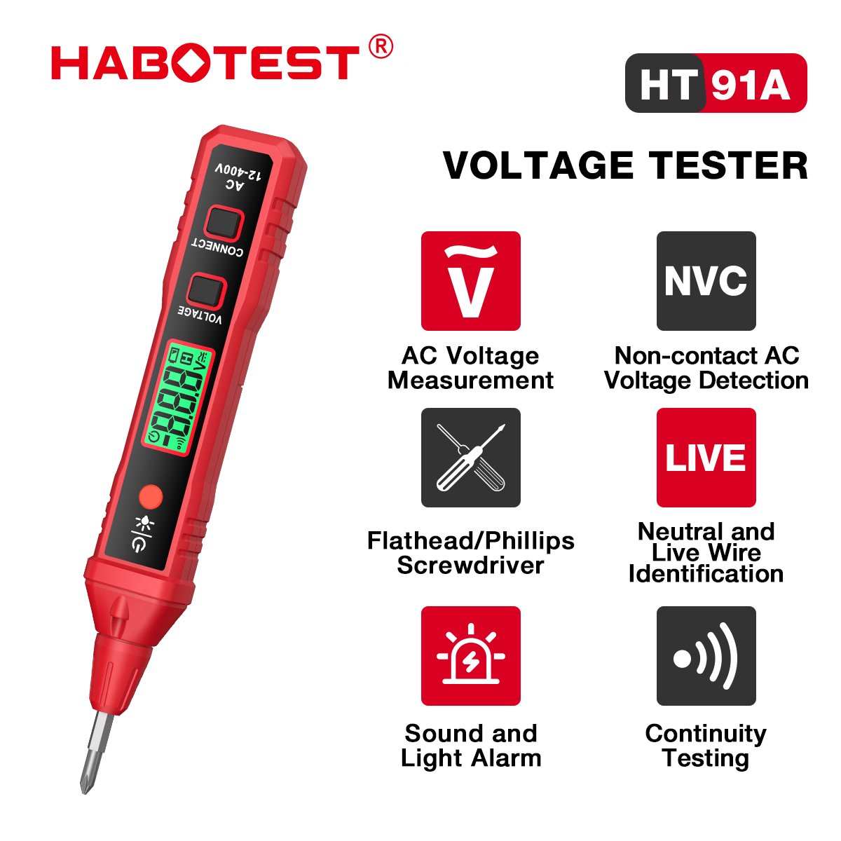 HABOTEST Best Non Contact Electrical Live Wire Breakdown Point Locator Checker Indicator AC Voltage Tester Pen with Screwdriver