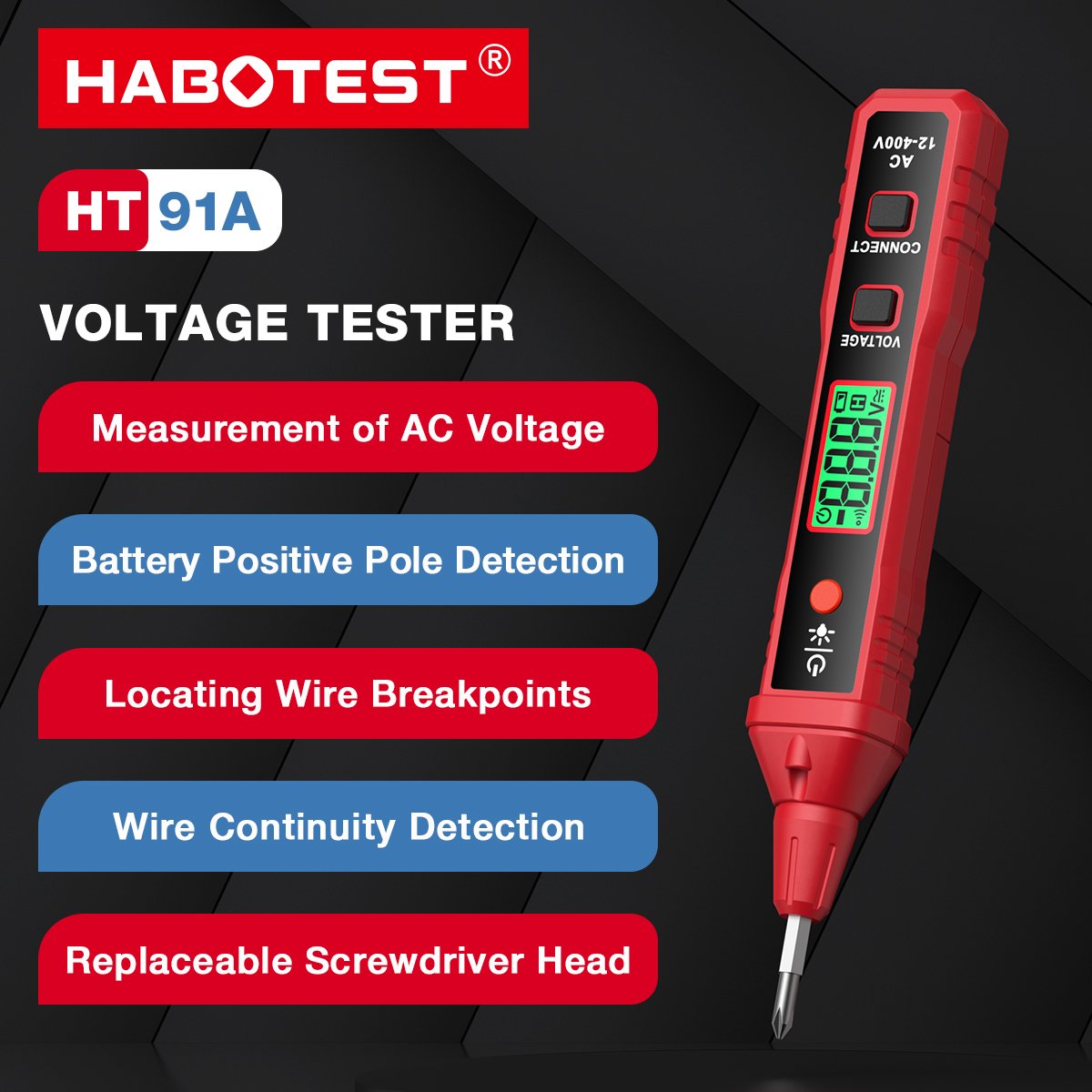HABOTEST Best Non Contact Electrical Live Wire Breakdown Point Locator Checker Indicator AC Voltage Tester Pen with Screwdriver