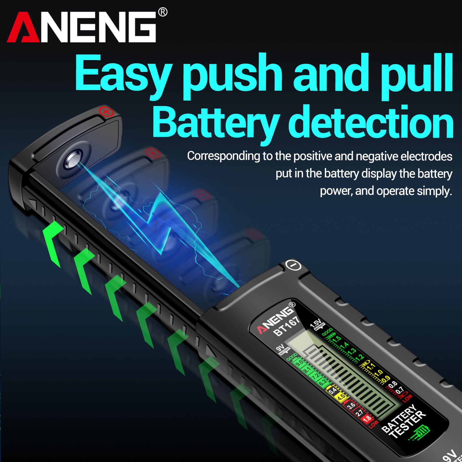 ANENG BT167 Battery Detector LCD Display C AA AAA D 9V 1.5V Universal Button Cell Tester Volt Test Checker Power Diagnostic Tool