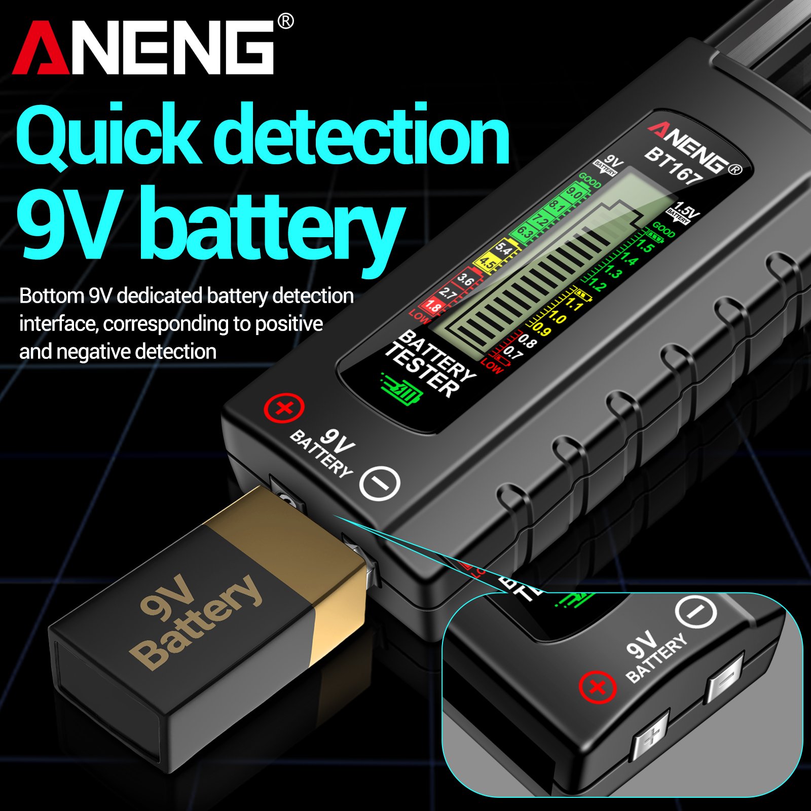 ANENG BT167 Battery Detector LCD Display C AA AAA D 9V 1.5V Universal Button Cell Tester Volt Test Checker Power Diagnostic Tool