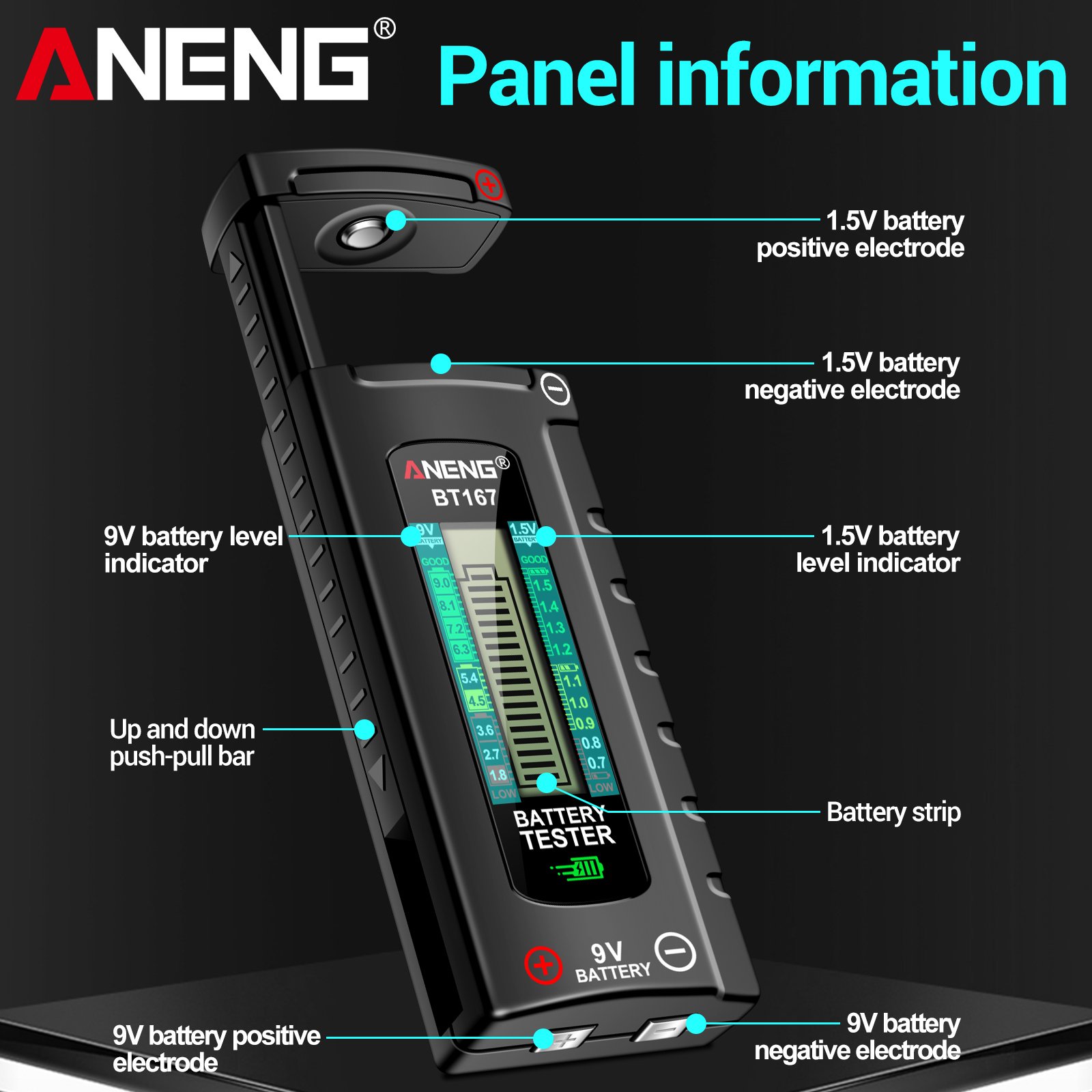 ANENG BT167 Battery Detector LCD Display C AA AAA D 9V 1.5V Universal Button Cell Tester Volt Test Checker Power Diagnostic Tool