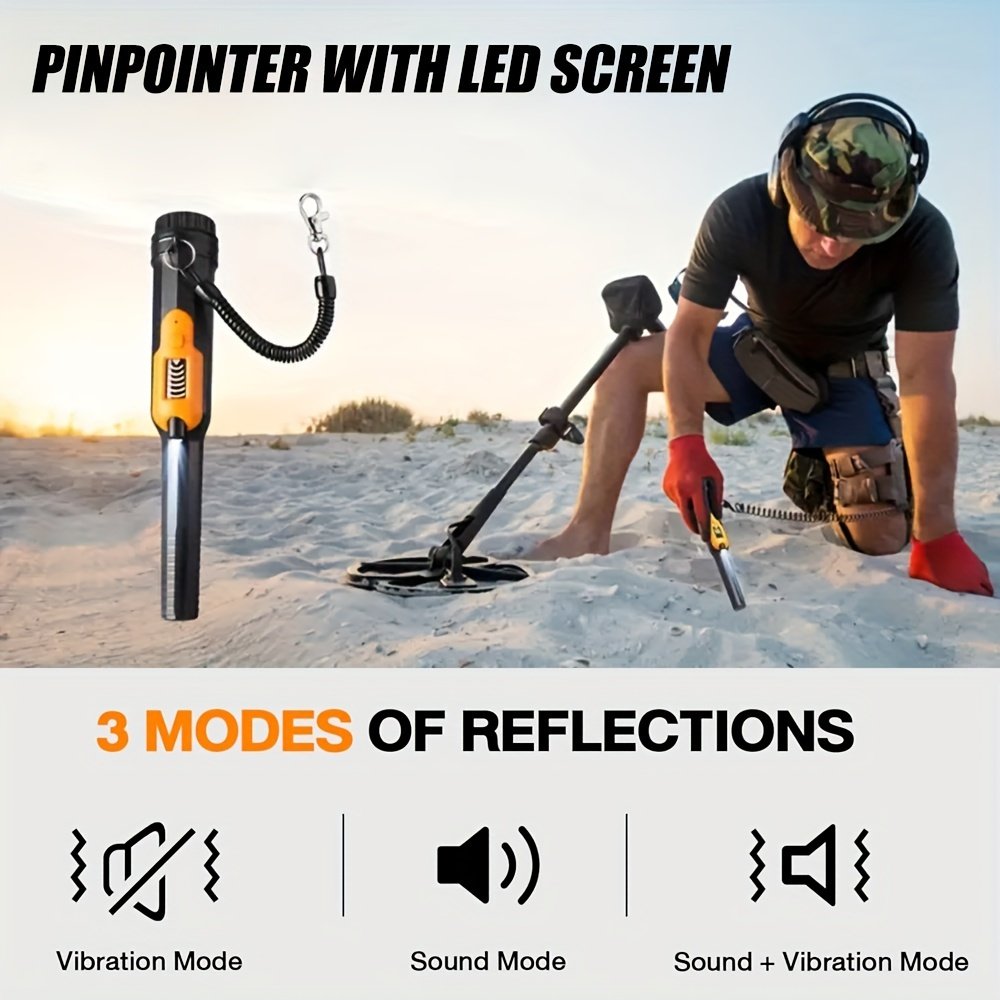 Metal Detector Pinpointer, Waterproof Pin Pointer Wand, Handheld Pinpointing Finder Probe Treasure Hunting with LCD Screen