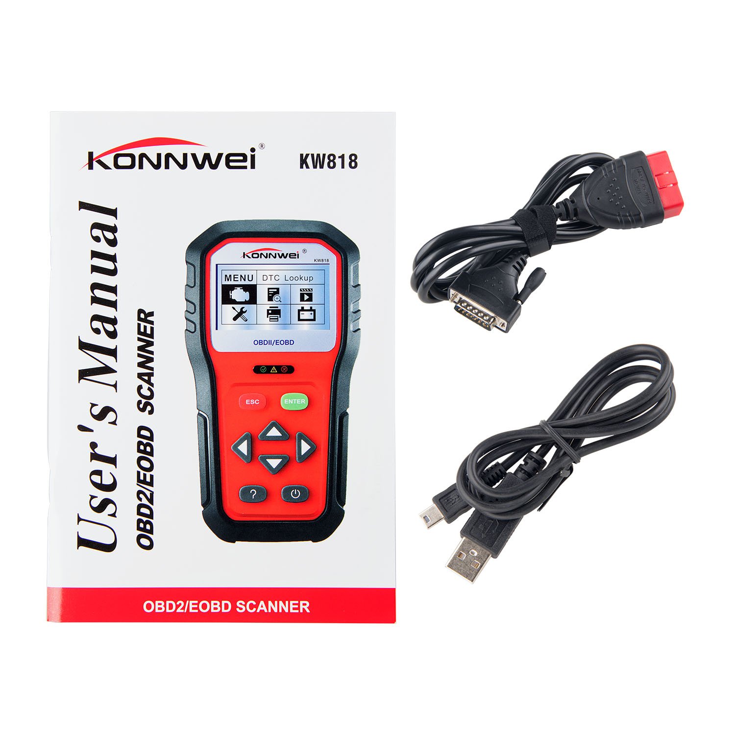 KONNWEI KW818 Enhanced OBDII ODB 2 Car Diagnostic Scanner 12V Battery Tester Check Engine Engine Automotive Code Reader Tool