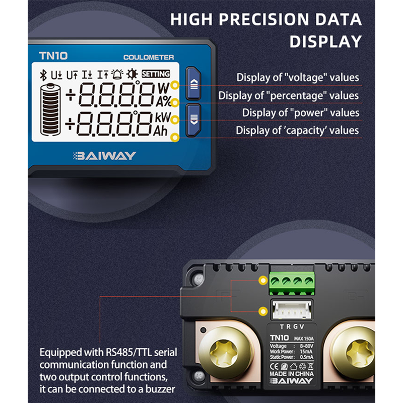 BW-TN10 12V24V36V48V60V72V Battery Capacity Indicator Tester Battery Load Tester Digital Battery Tester Monitor Indicator