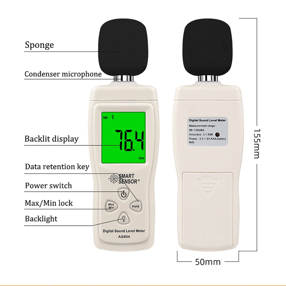 Digital Sound Level Meter Decibel 30d-130dB Diagnostic-tool Monitoring Tester Noise DB Detector Analyzer AS804