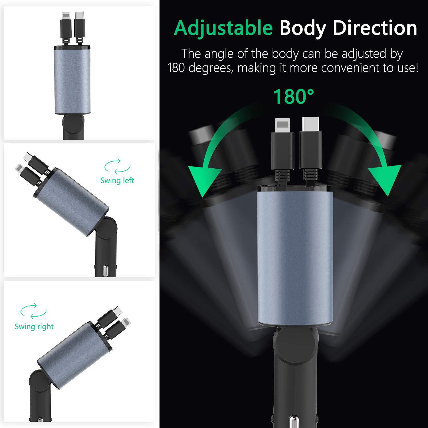 100W 4 IN 1 Retractable Car Charger USB Type C Cable For IPhone Samsung Fast Charge Cord Cigarette Lighter Adapter