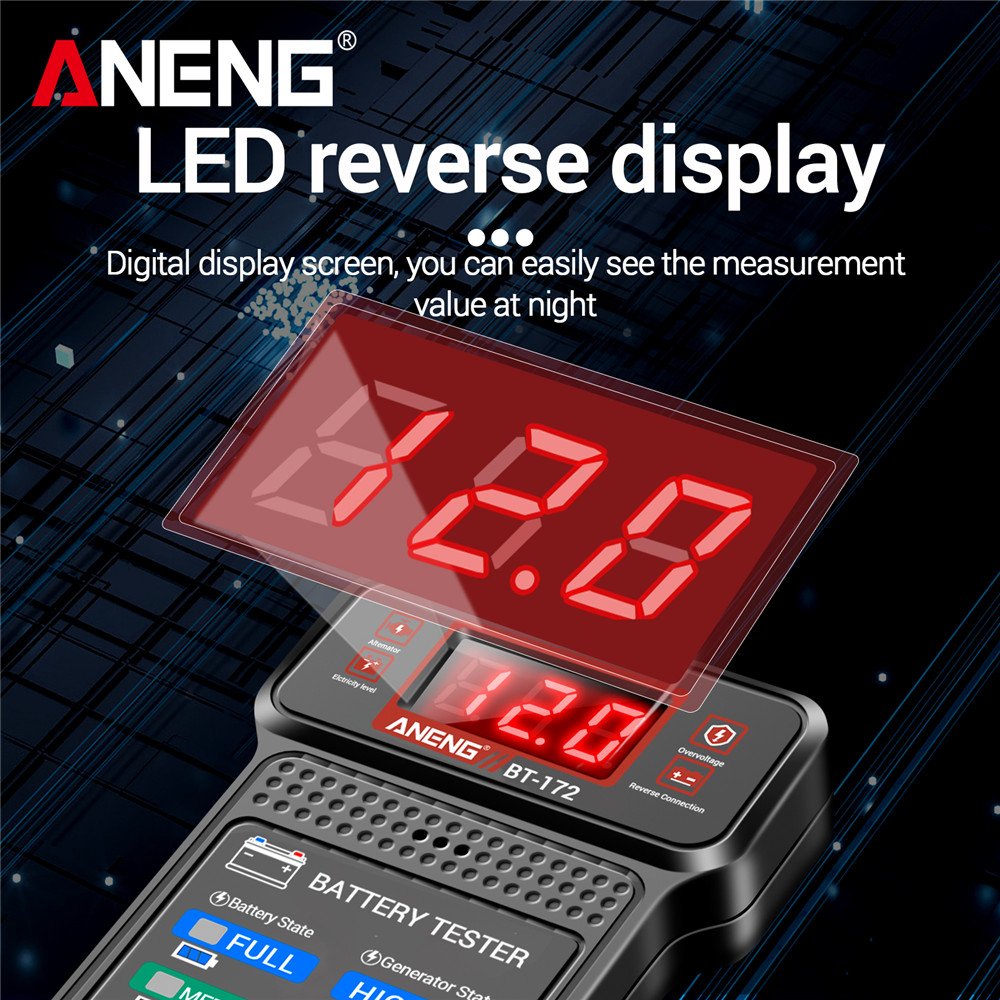 ANENG BT-172 12V Multifunctional Battery Testers LED Reverse Display Screen Auto Repair Industry Electrician Tester Tools