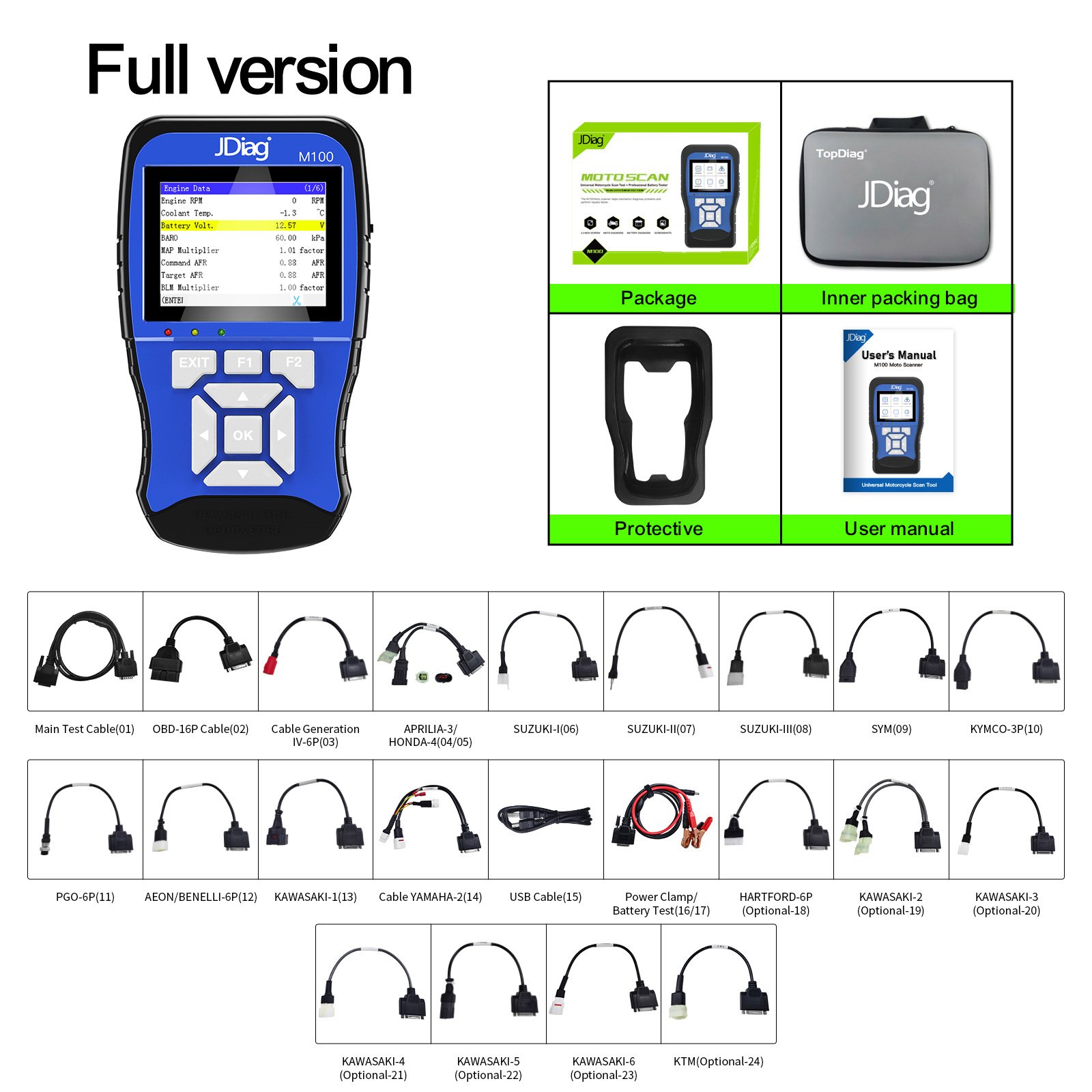 JDIAG TopDiag M100 Full Version Dual System Diagnostic Scanner Support Read/Erase Fault Codes Upgrade Moto Auto Diagnostic Tools
