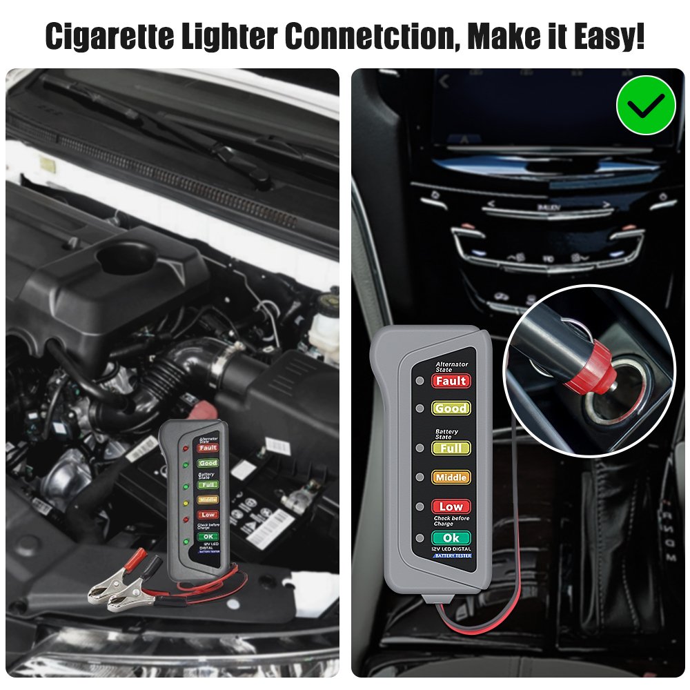 12V Digital Automotive Battery Voltage Tester Alternator OBD2 Scanner Auto Diagnostic Tool With 6 LED Lights for Cars