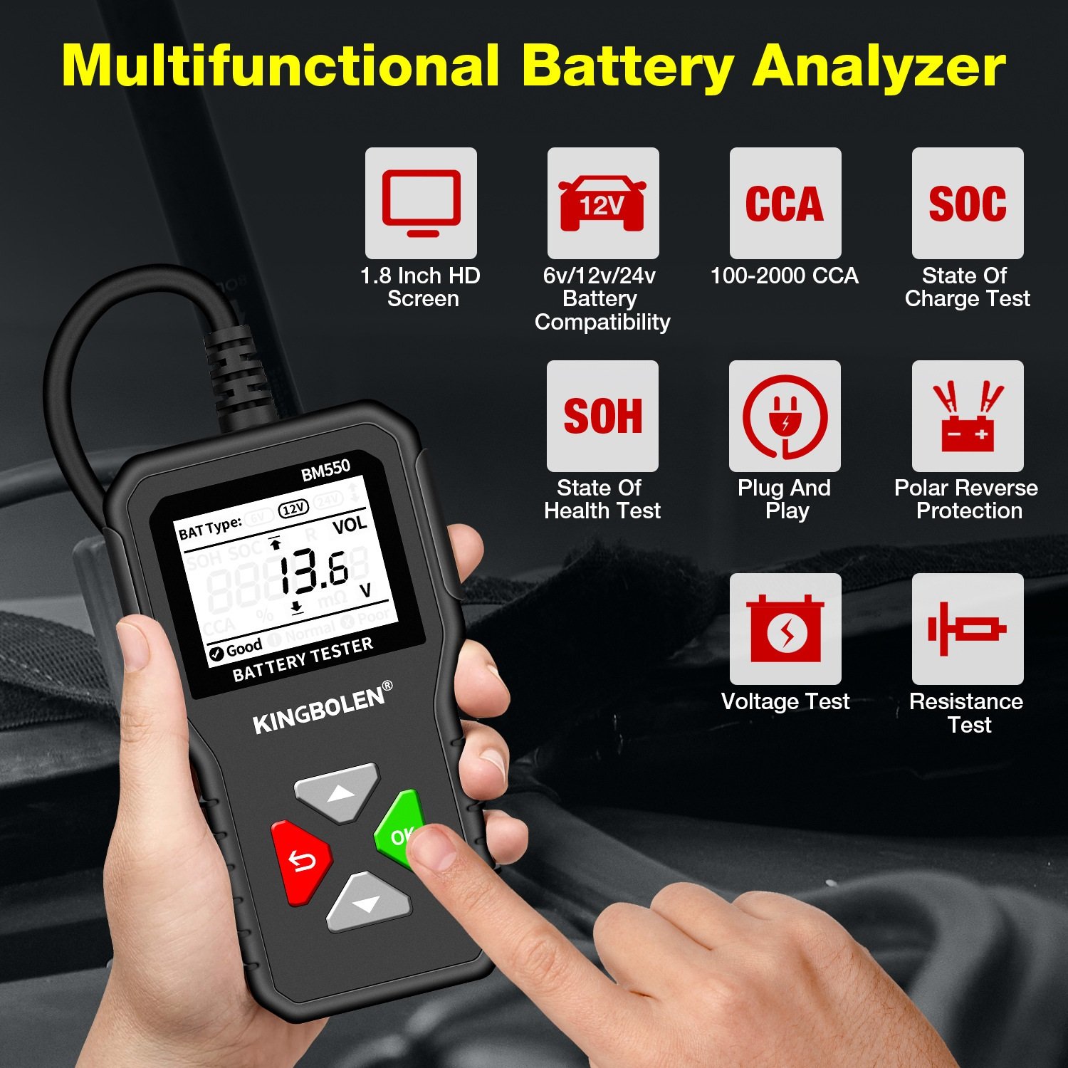 BM550 Car Battery Tester 6V 12V 24V 100-2000 CCA Battery System Detect Auto Analyzer Car Tool PK KW208