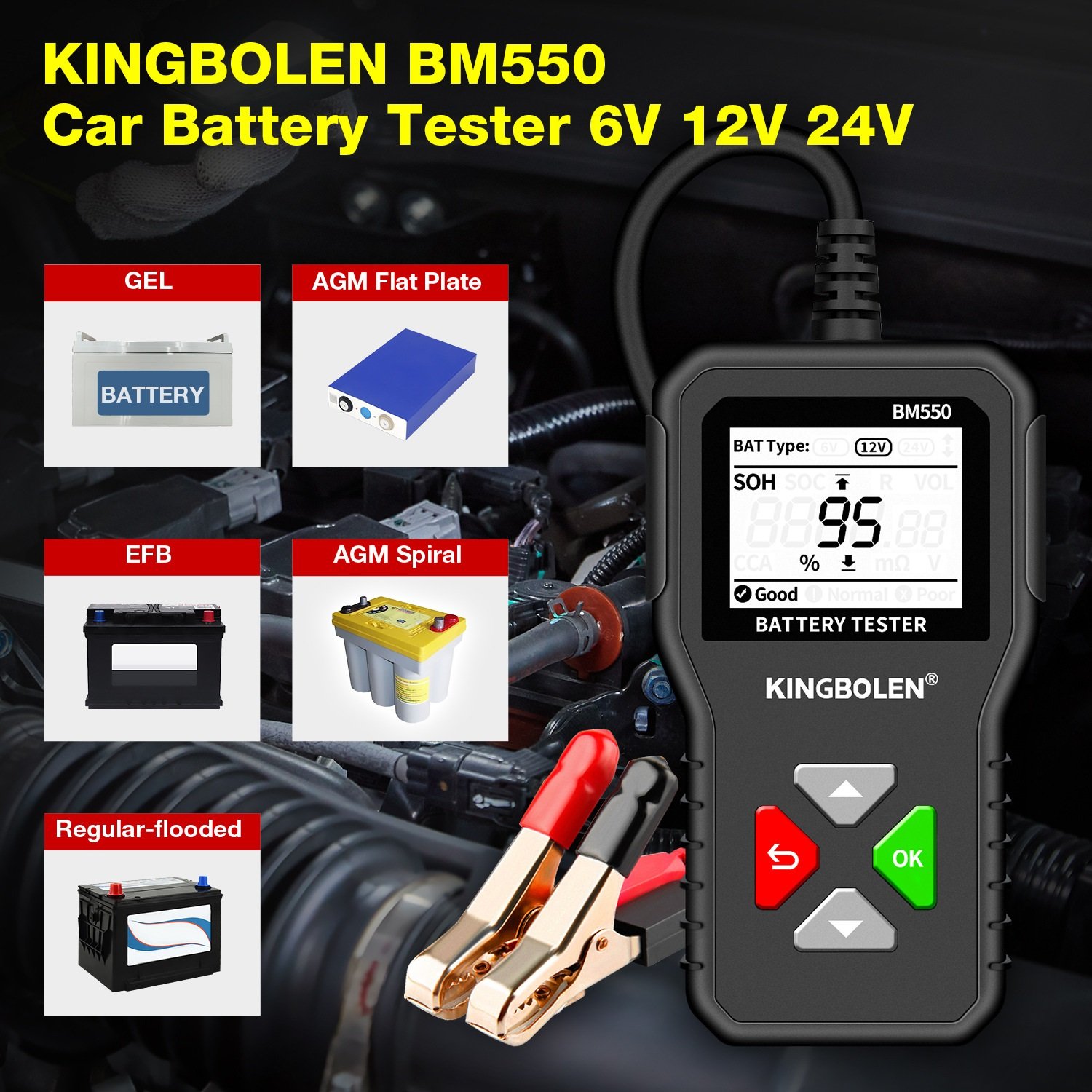 BM550 Car Battery Tester 6V 12V 24V 100-2000 CCA Battery System Detect Auto Analyzer Car Tool PK KW208
