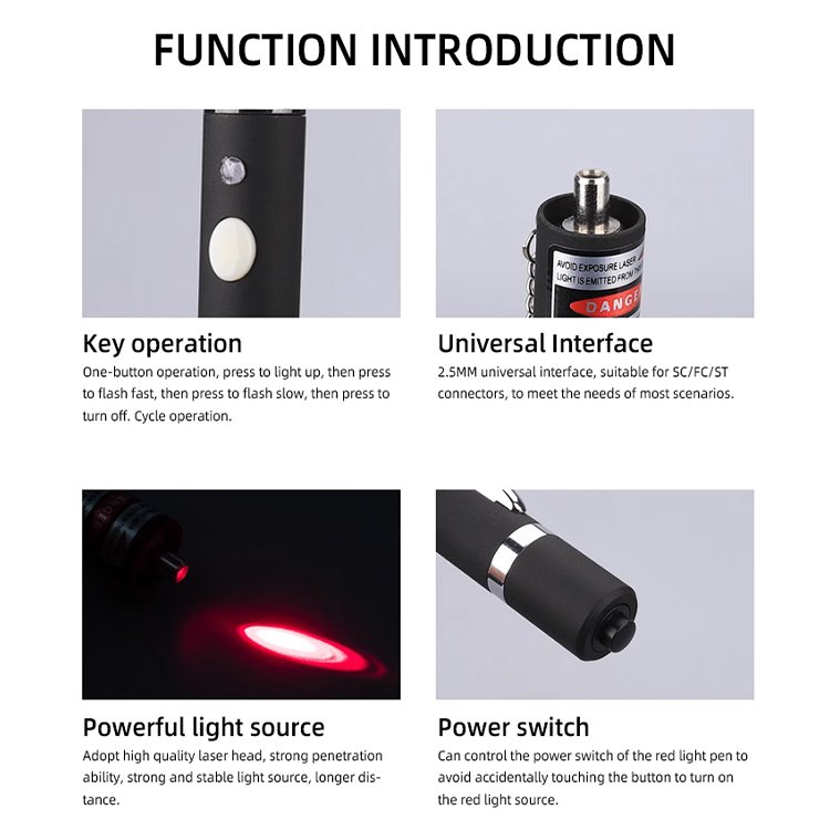 Fiber Optic Visual Fault Locator 20km Range VFL Pen Style 2.5mm universal connector for FTTH Red Detector Laser Cable Tester