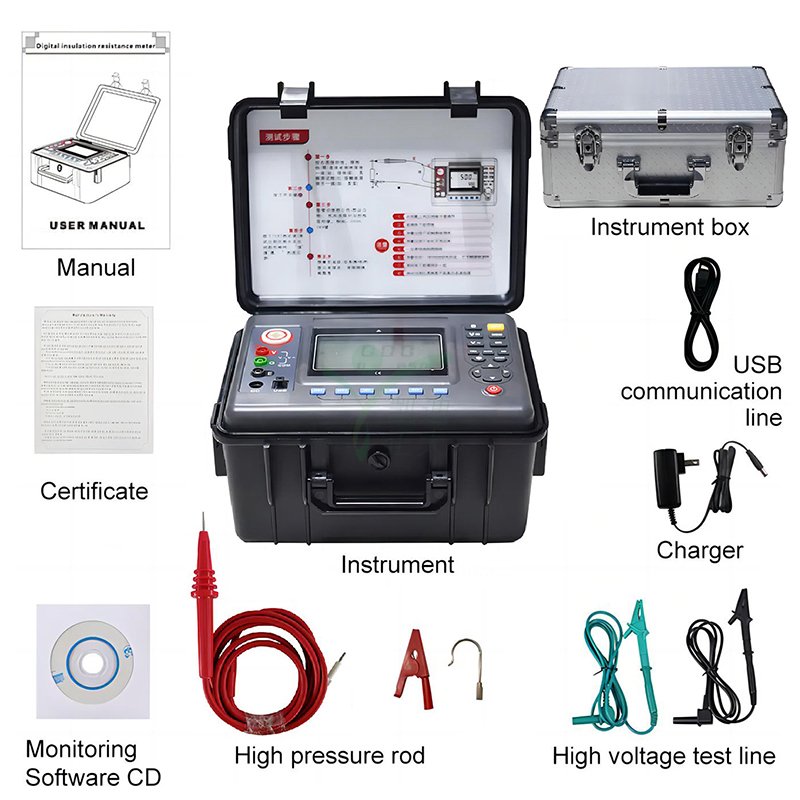 digital readout Rated Voltage 100V 250V 500V1000V 2500V 5000V 0.01ohm-2000ohm Insulation Resistance Tester for power used
