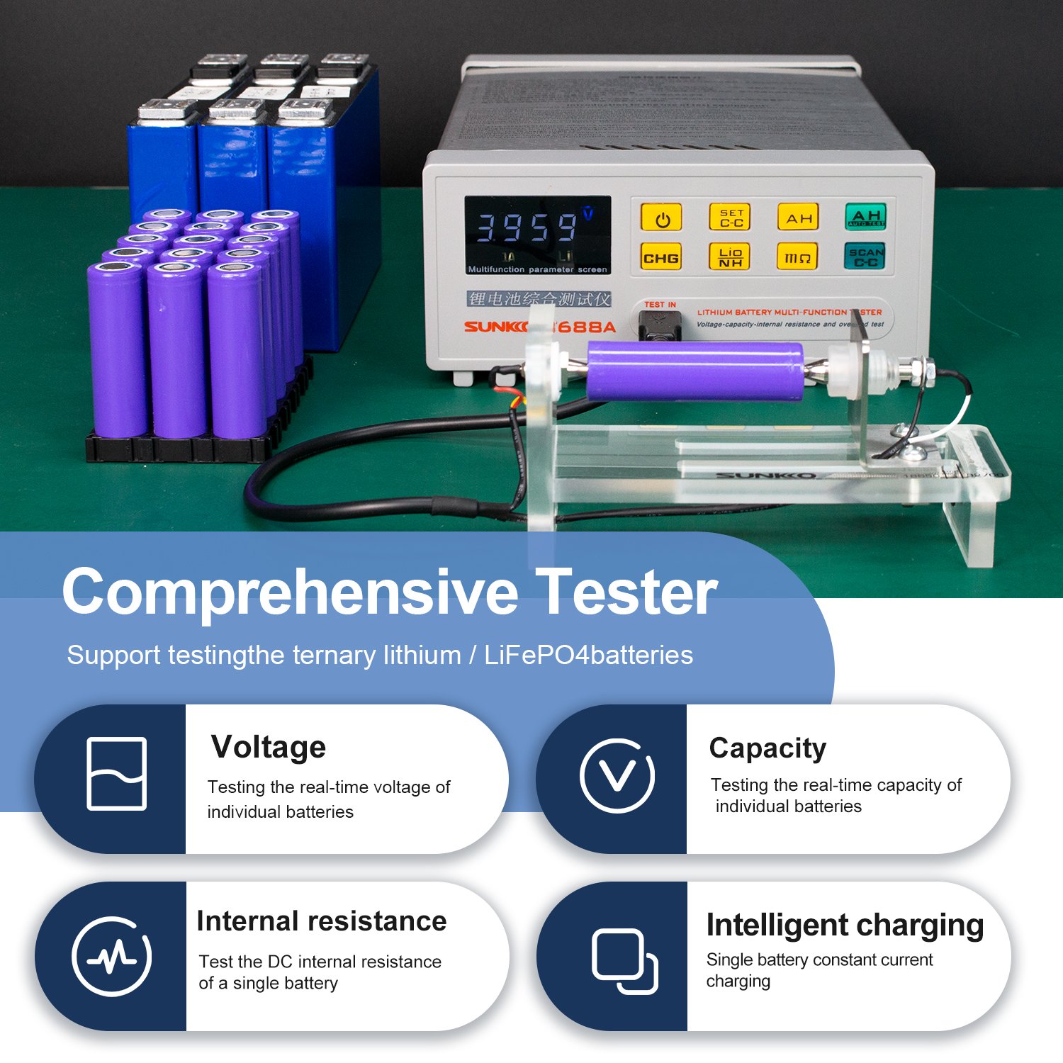SUNKKO T-688A electric vehicle battery Internal resistance tester Charge and discharge lithium battery capacity tester 18650