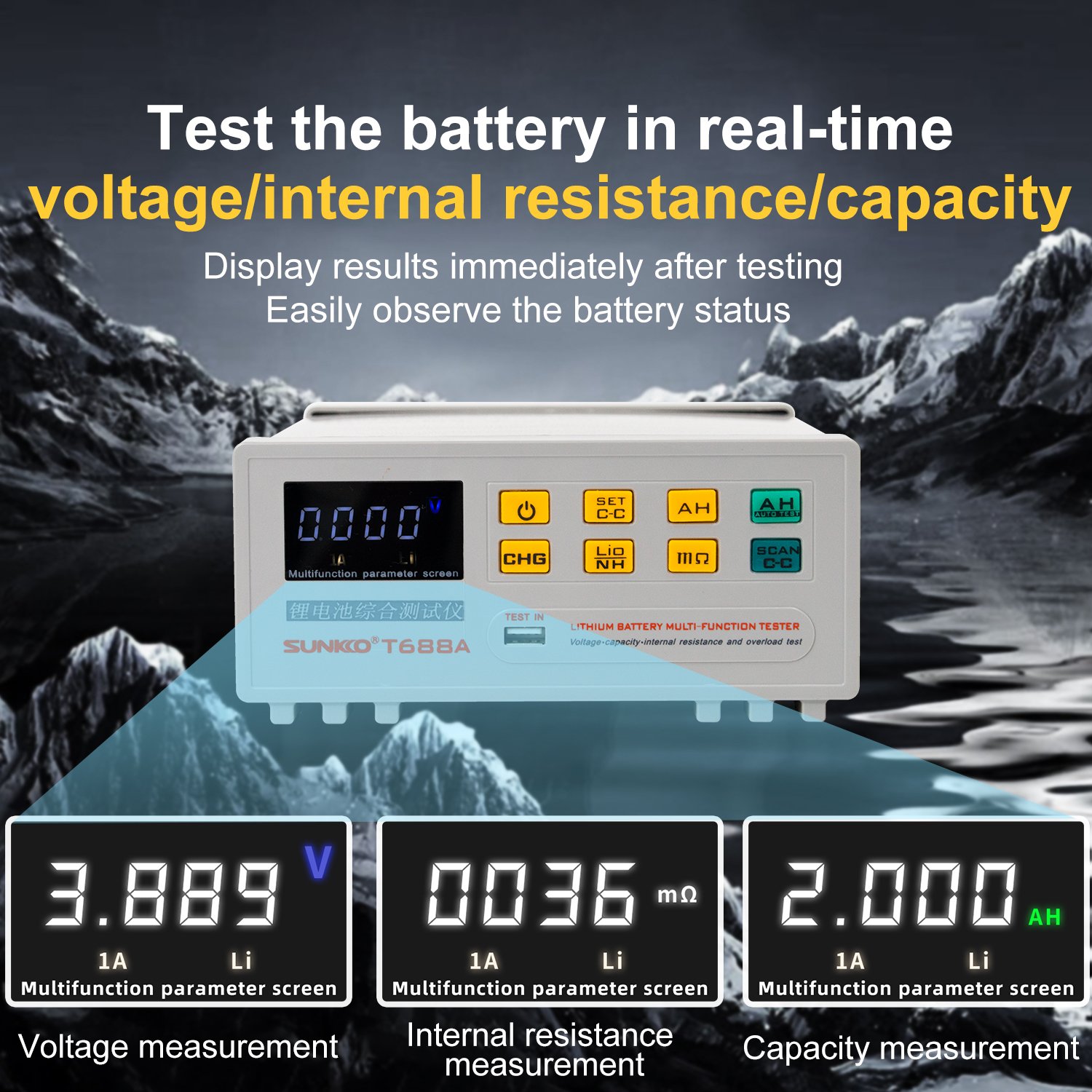 SUNKKO T-688A electric vehicle battery Internal resistance tester Charge and discharge lithium battery capacity tester 18650