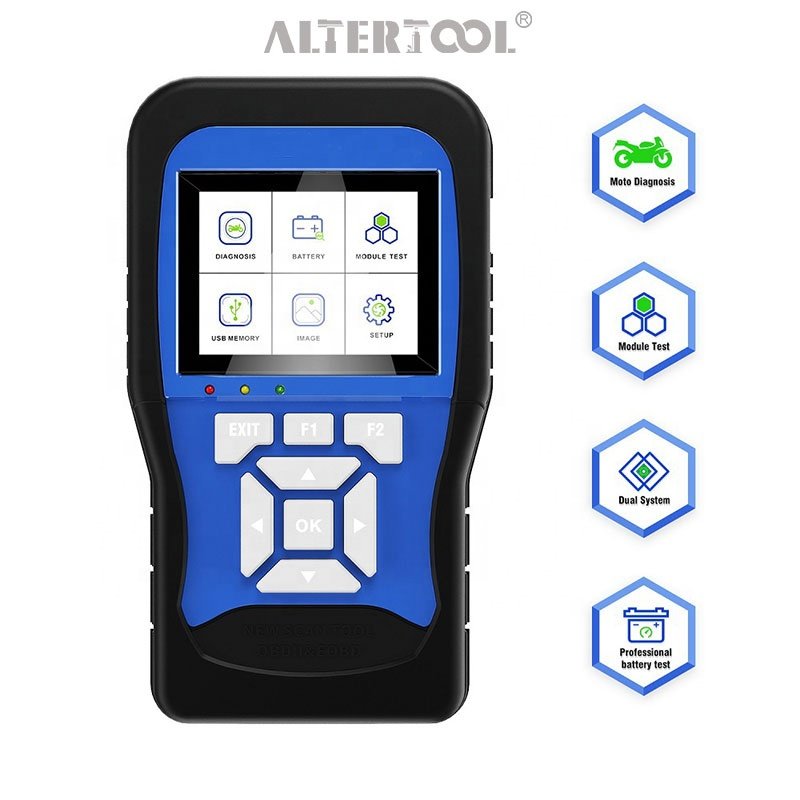 Altertool Factory Direct Sale Motorcycle Diagnostic Scanner 2-in-1 Dual System Detection Battery Tester Detector Equipment