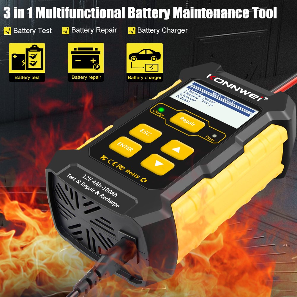 KONNWEI KW510 Full Automatic 12V Car Battery Tester Pulse Repair 5A Battery Chargers Wet Dry AGM Gel Lead Acid Car Repair Tool