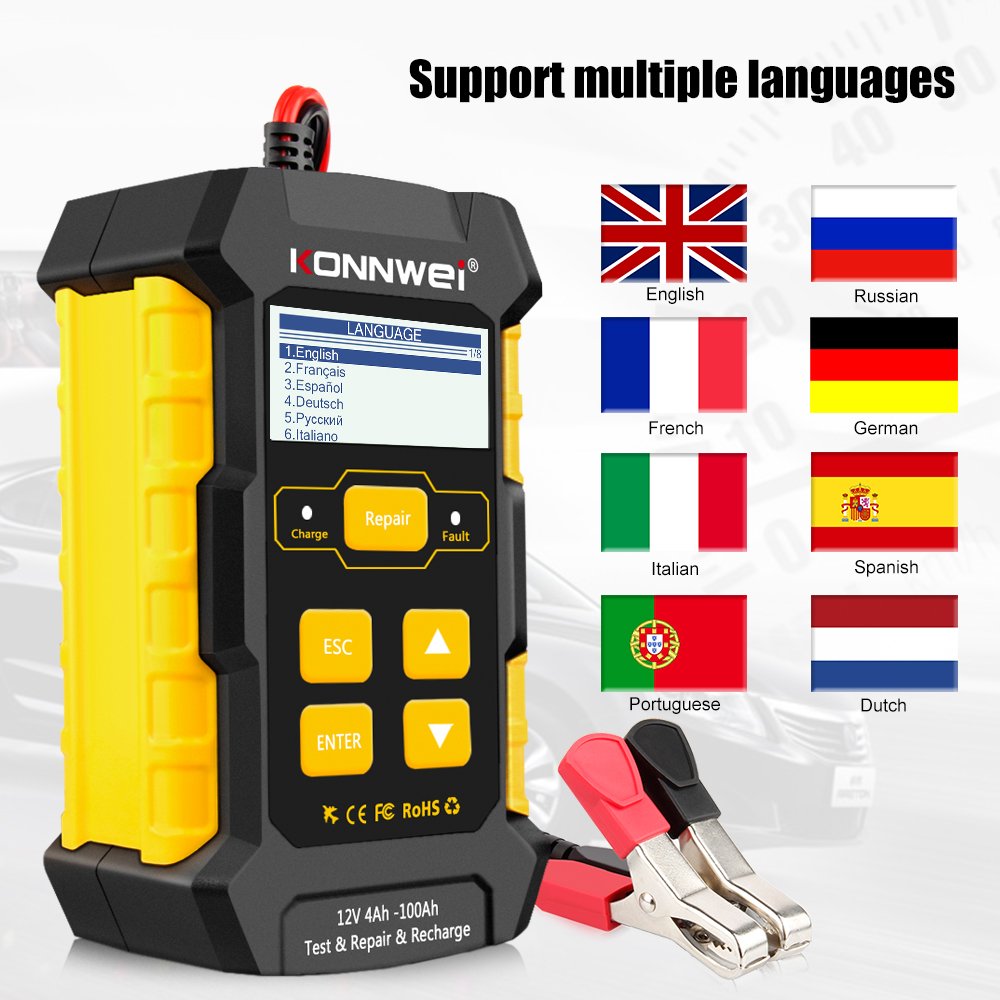 KONNWEI KW510 Full Automatic 12V Car Battery Tester Pulse Repair 5A Battery Chargers Wet Dry AGM Gel Lead Acid Car Repair Tool