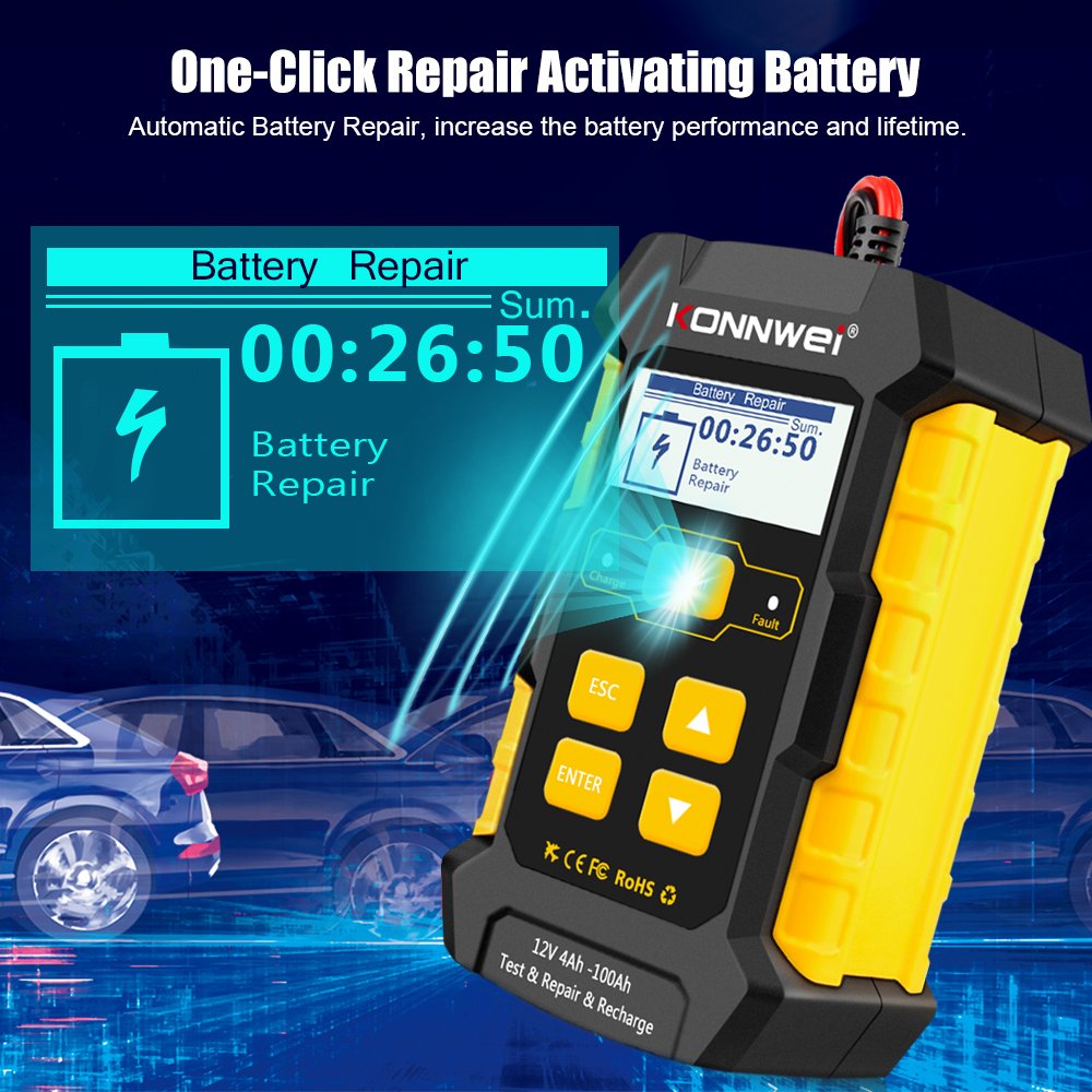 KONNWEI KW510 Full Automatic 12V Car Battery Tester Pulse Repair 5A Battery Chargers Wet Dry AGM Gel Lead Acid Car Repair Tool